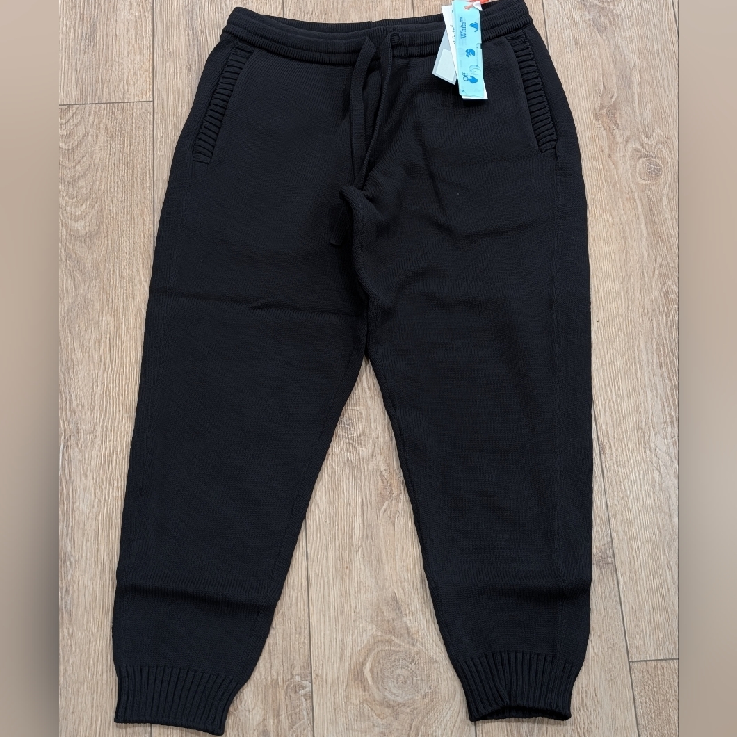 $895 Mens Off-White Diagonal Outline Knit Jogger Pants Black/White Small